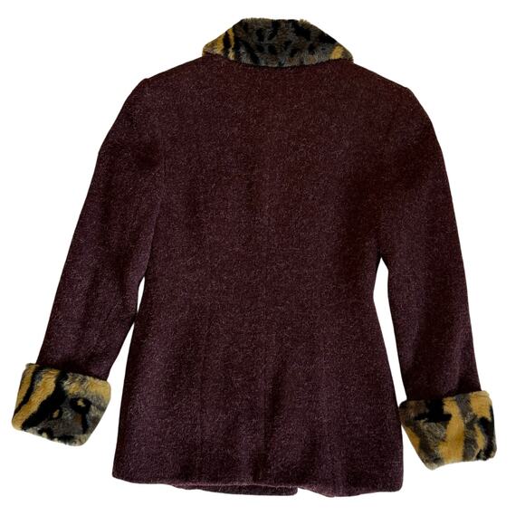 Vintage Viola Per Donna Wool Jacket 36 Burgundy Faux Fur Cuff Collar 90s Retro - Picture 3 of 9